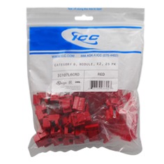 ICC Cabling Products: IC107L6CRD Red EZ Cat 6 Keystone Jack 25 Pack 