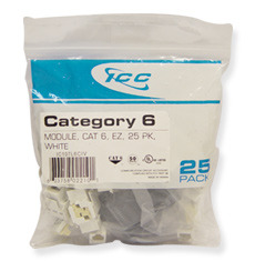 ICC Cabling Products: IC107L6CWH White EZ Cat 6 Keystone Jack 25 Pack 