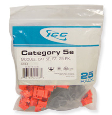 ICC Cabling Products: IC107E5CRD Red EZ Cat5e Keystone Jack 25 Pack 