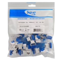 ICC Cabling Products: IC107E5CWH White EZ Cat5e Keystone Jack 25 Pack 