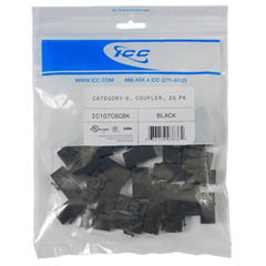 ICC Cabling Products: IC107C6CBK Black Cat 6 In-Line Keystone Coupler Jack 25 Pack