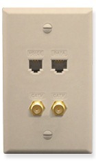 ICC Cabling Products: ICRDSV25IV RJ-11 6P6C, RJ-45 CAT 5E, and (2) F-Type Wall Plate 