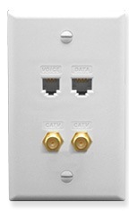 ICC Cabling Products: ICRDSV25WH RJ-11 6P6C, RJ-45 CAT 5E, and (2) F-Type Wall Plate 