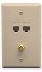 ICC Cabling Products: ICRDSVF5IV RJ-11 6P6C, RJ-45 CAT 5E, and F-Type Wall Plate 