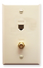 ICC Cabling Products: ICRDSVF0AL RJ-11 6P6C and F-Type Integrated Wall Plate Almond
