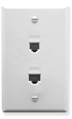 ICC Cabling Products: ICRDSV05WH RJ-11 6P6C Voice and Cat5e Data Wall Plate White