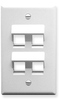 ICC IC107DA4WH White Single Gang 4 Port Angled Keystone Wall Plate 