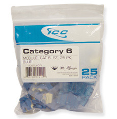 ICC Cabling Products: IC107L6CBL Blue EZ Cat 6 Keystone Jack 25 Pack 
