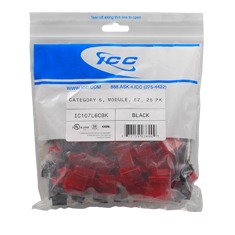 ICC Cabling Products: IC107L6CBK Black EZ Cat 6 Keystone Jack 25 Pack 
