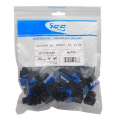 ICC Cabling Products: IC107E5CBK Black EZ Cat5e Keystone Jack 25 Pack 