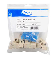 ICC Cabling Products: IC107F5CIV Ivory HD Cat5e Keystone Jack 25 Pack 