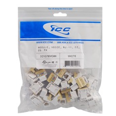 ICC Cabling Products: IC1076VCWH White EZ RJ-11 Voice Keystone Jack 25 Pack