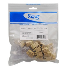 ICC Cabling Products: IC1076FCIV Ivory High Density RJ-11 Voice Keystone Jack 25 Pack