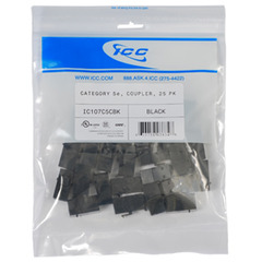 ICC Cabling Products: IC107C5CBK Black Cat5e In-Line Keystone Coupler Jack 25 Pack