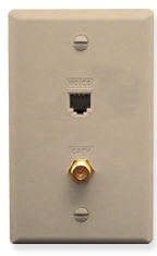ICC Cabling Products: ICRDSVF0IV RJ-11 6P6C and F-Type Integrated Wall Plate Ivory